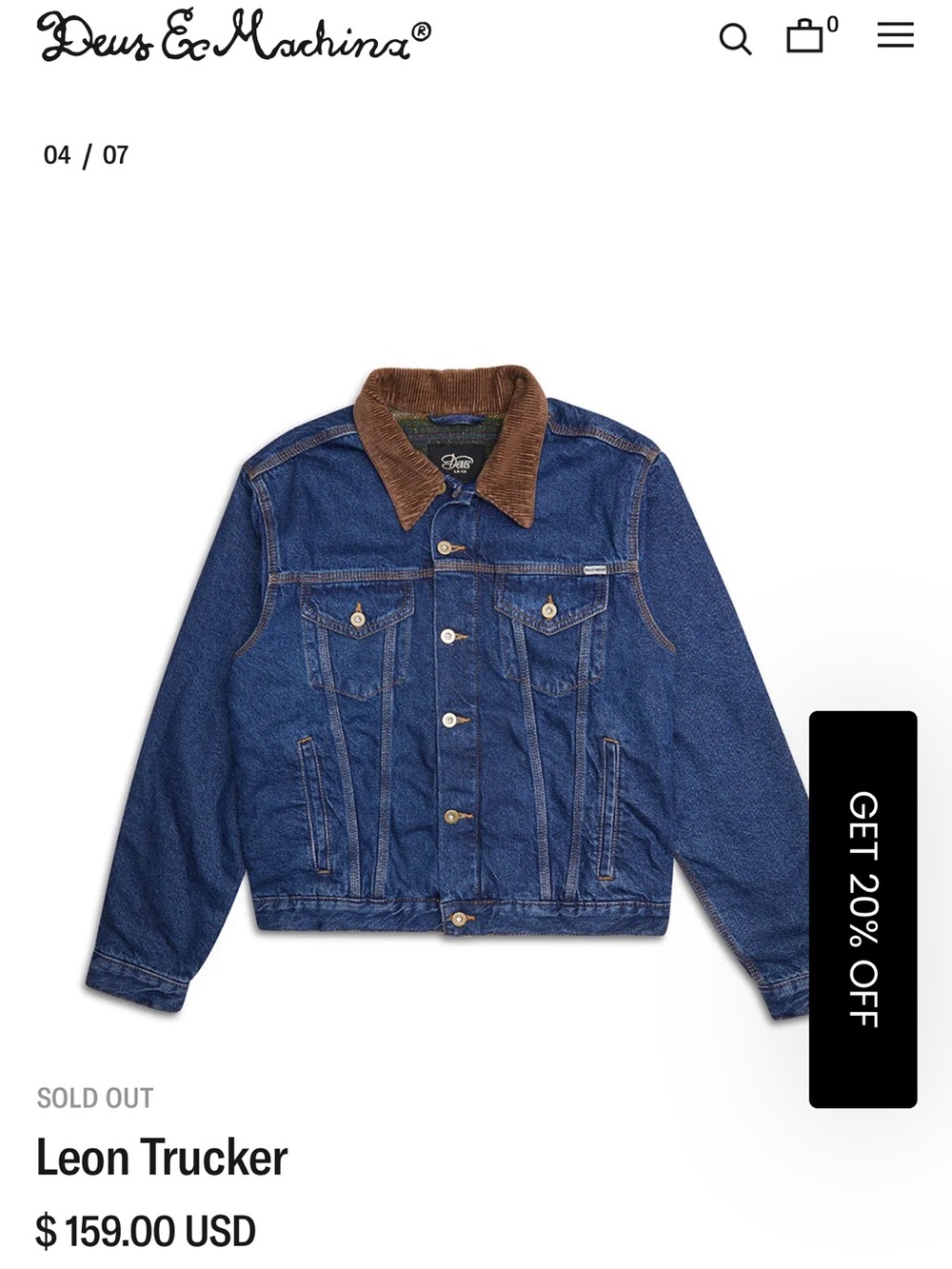 Deus Ex Machina Leon Trucker Denim Jacket in Blue with Brown Corduroy Collar